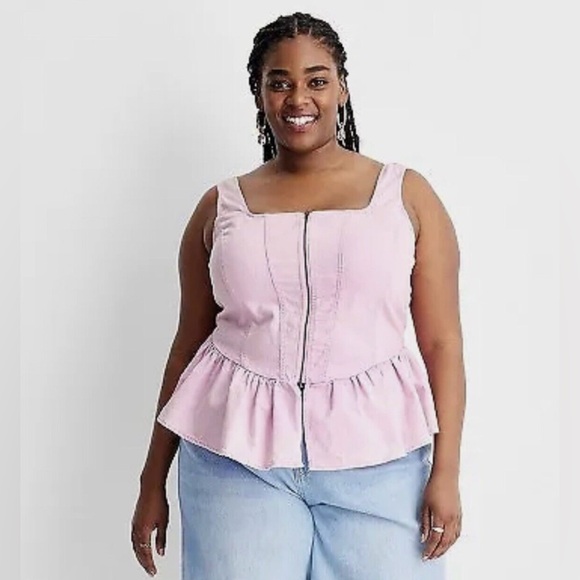 Denim Corset Top Future Collective Women's Pink Sleeveless - Picture 2 of 10